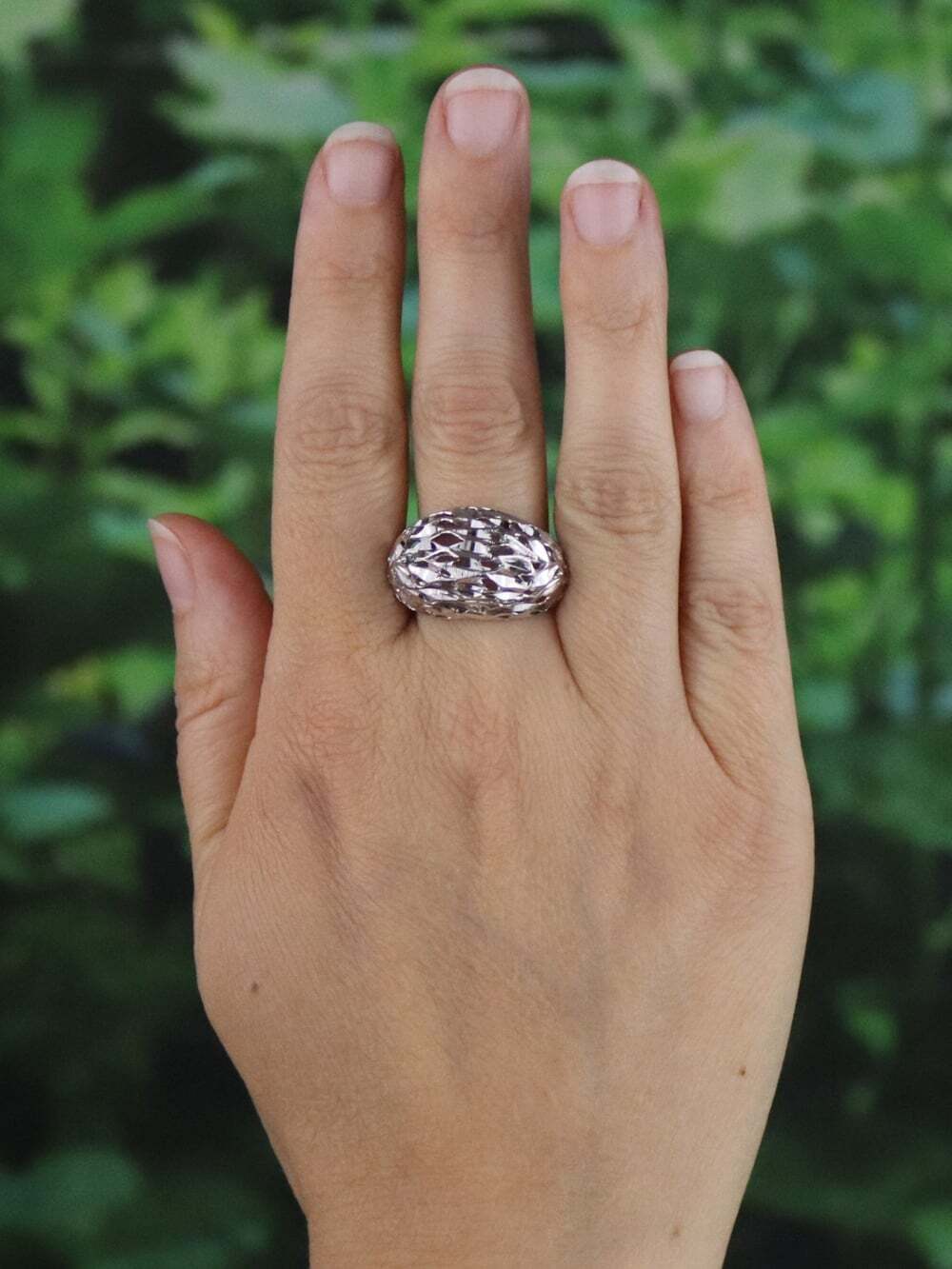 Sterling Silver Textured Diamond Cut Dome Ring Size 10 - Picture 3 of 9